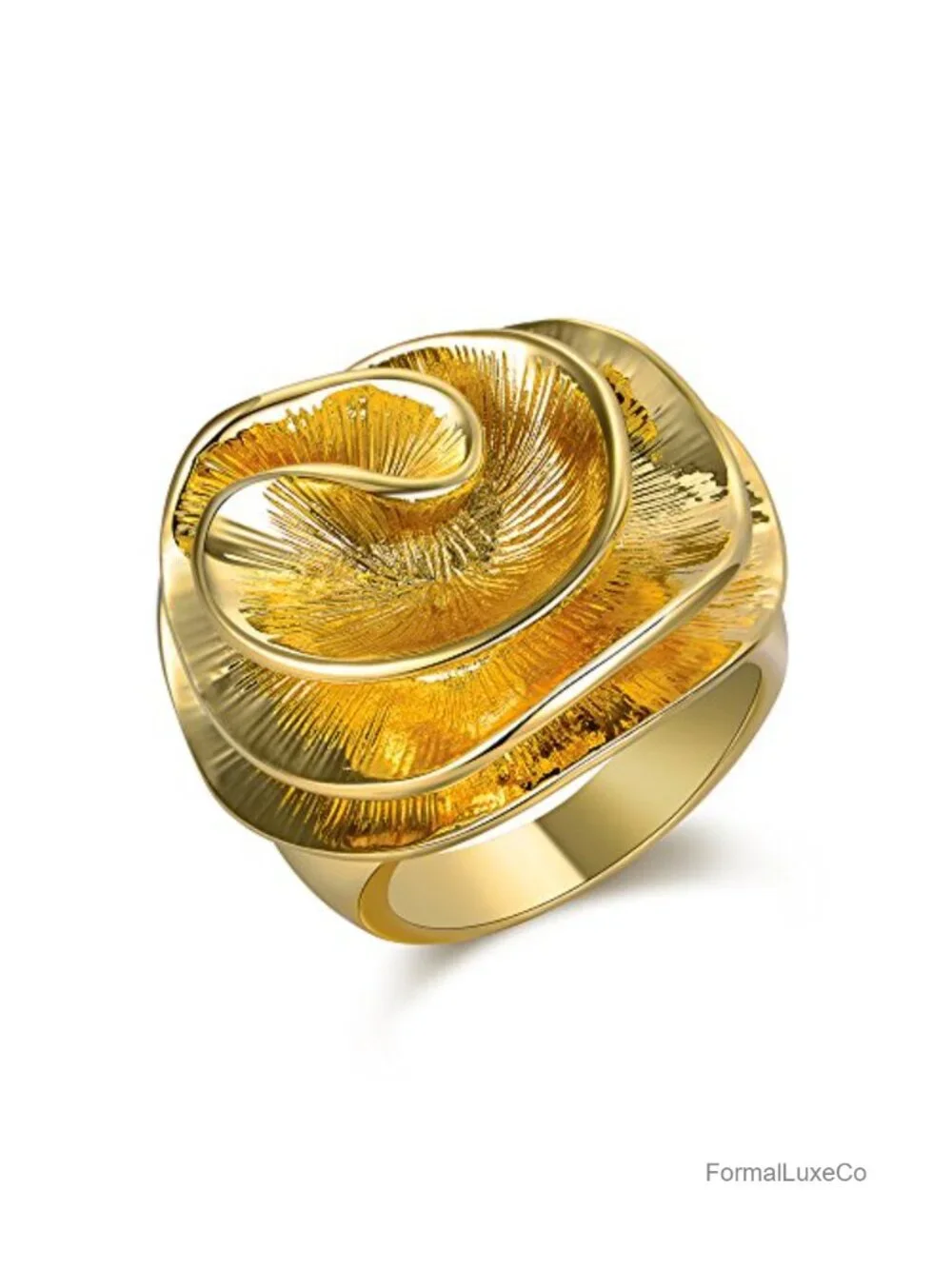 18K Gold Plated Flower Statement Ring for Women Wedding Engagement Party Jewelry
